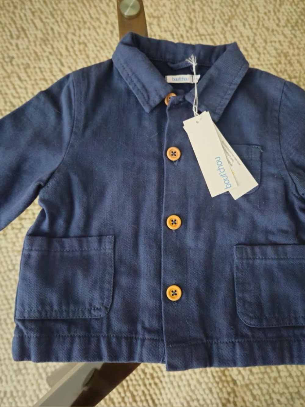 NWT Bout'chou French style baby chore jacket. Size 12 month, 100% cotton.